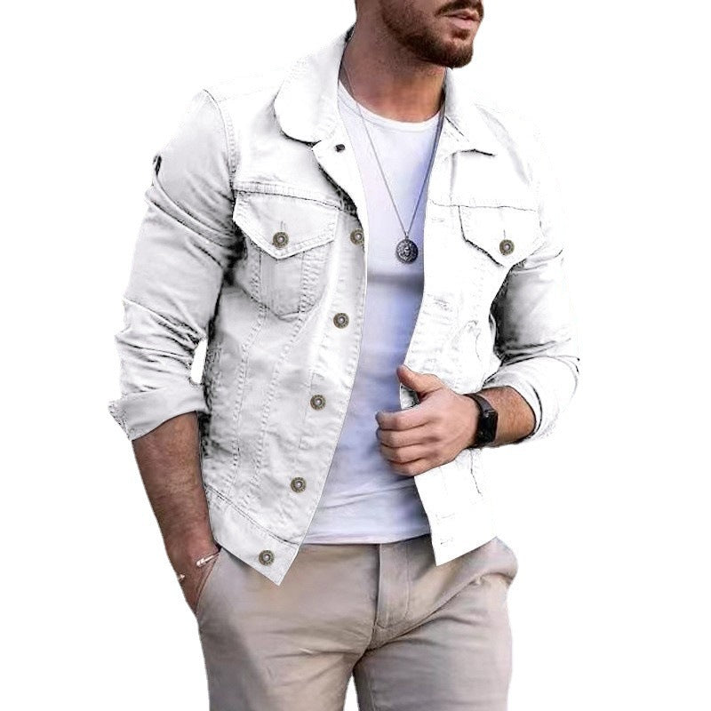 Herren nan taillierte Jeansjacke im Trucker-Stil mit Brusttaschen und Metallknöpfen Drune