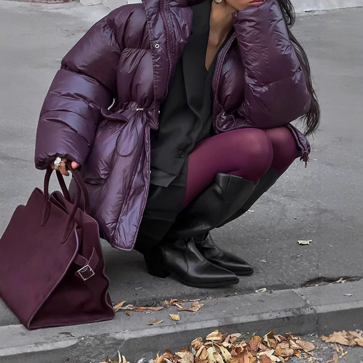 Damen Wattierte Winterjacke mit verstellbarem Taillenzug und Kapuze Drune