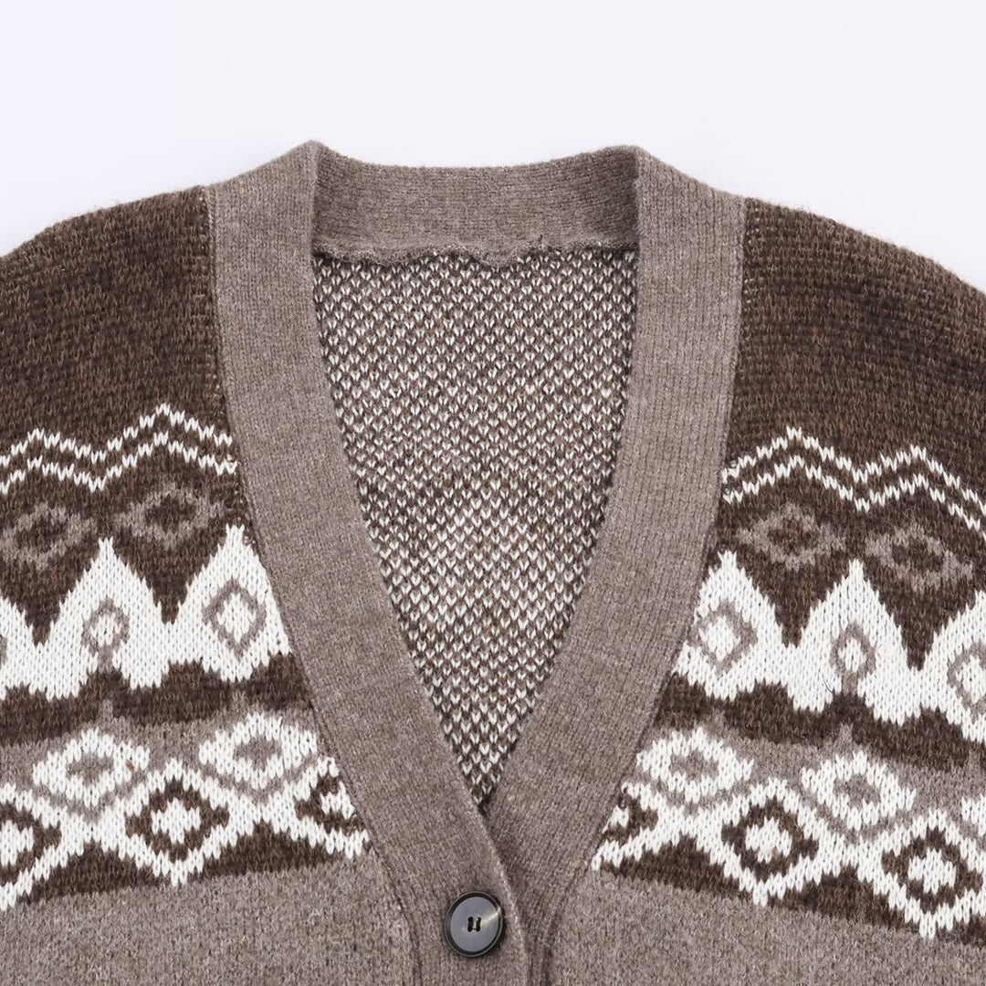 Damen Gemütlicher Strickcardigan mit traditionellen Mustern Drune