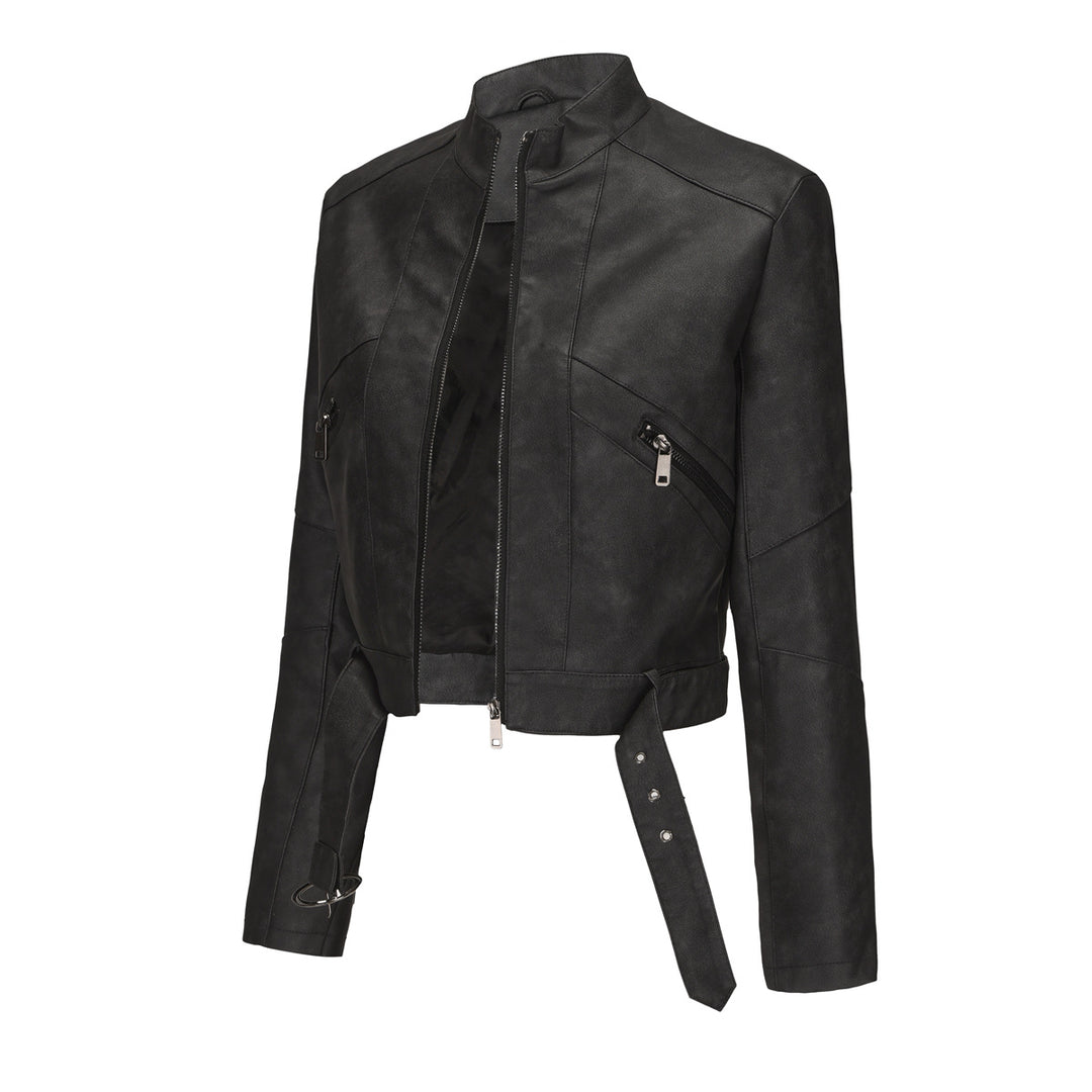 Damen moderne cropped Lederjacke mit stylischem Detail Drune