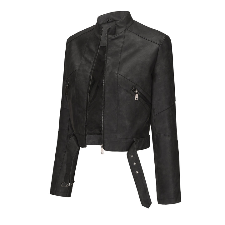 Damen moderne cropped Lederjacke mit stylischem Detail Drune