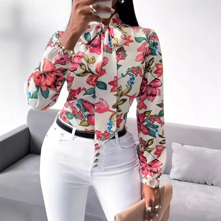 Damen Bluse mit Schleifen-Detail und floralem Design Drune