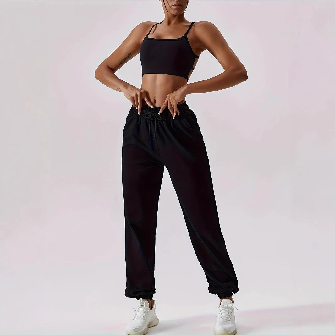 Damen weite Sporthose mit elastischem Bund und Kordelzug Drune