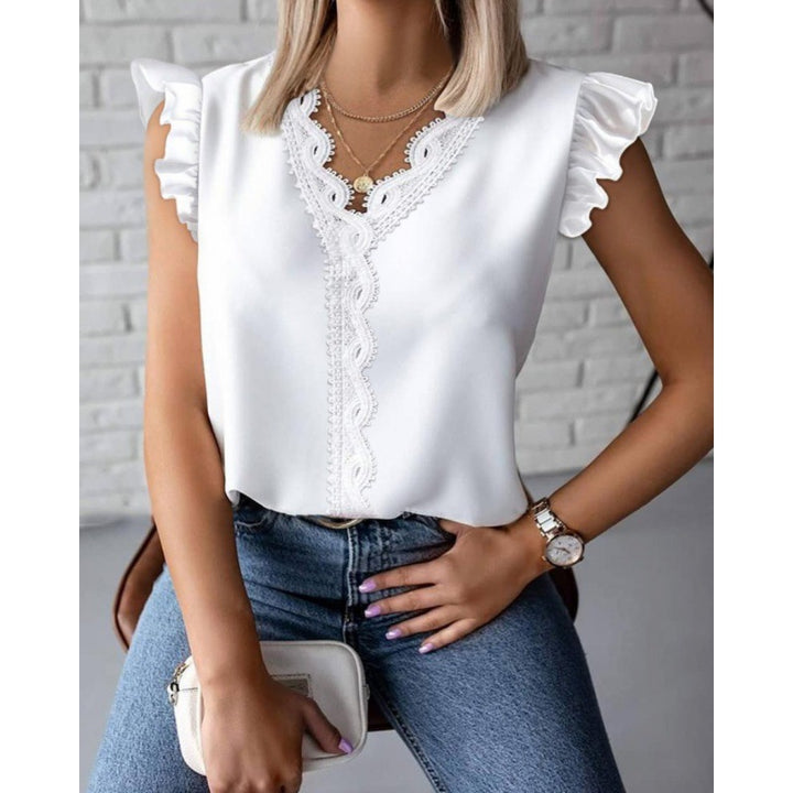 Damen Bluse mit Rüschendetails und Spitzenapplikationen Drune