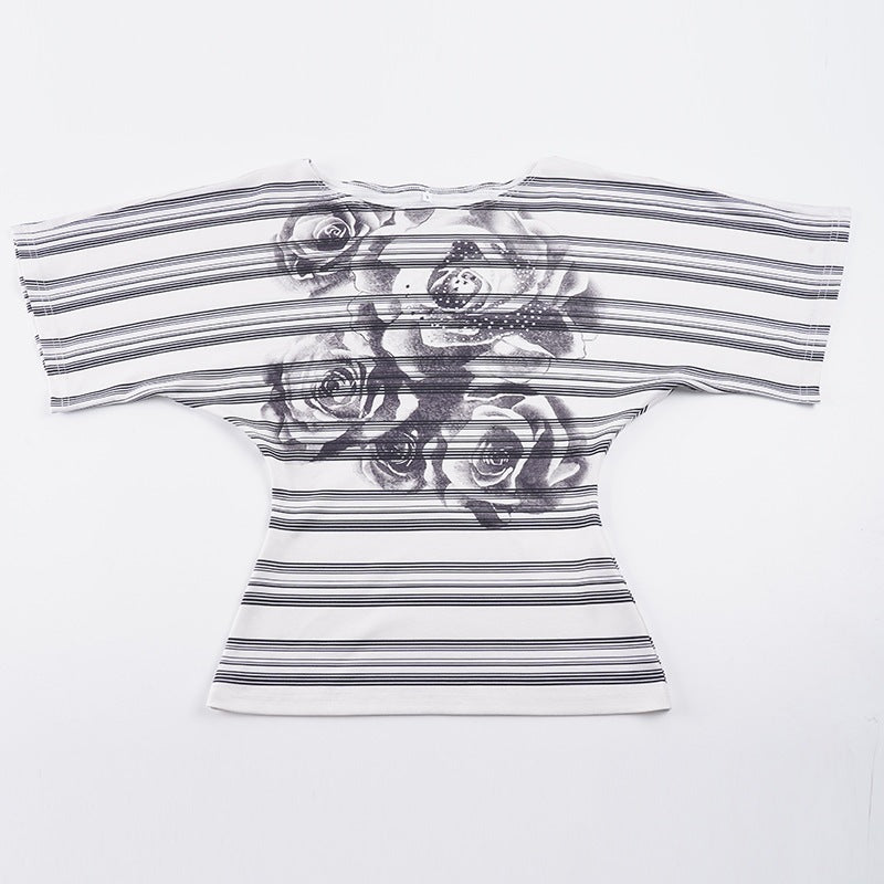 Damen Oversized T-Shirt mit floralem Streifenmuster und eleganter Passform Drune