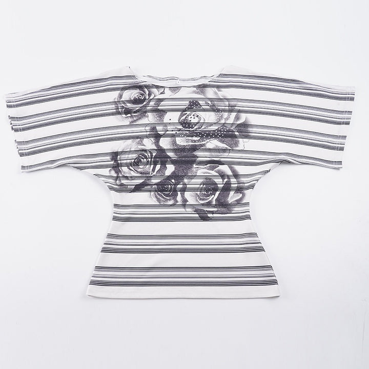 Damen Oversized T-Shirt mit floralem Streifenmuster und eleganter Passform Drune