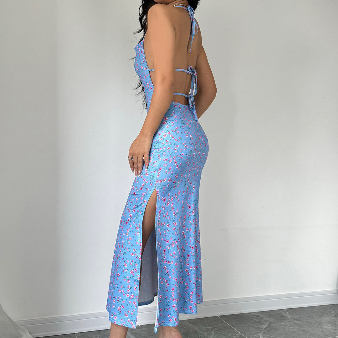 Damen Maxikleid mit eleganter Schnürung und floralem Muster Drune