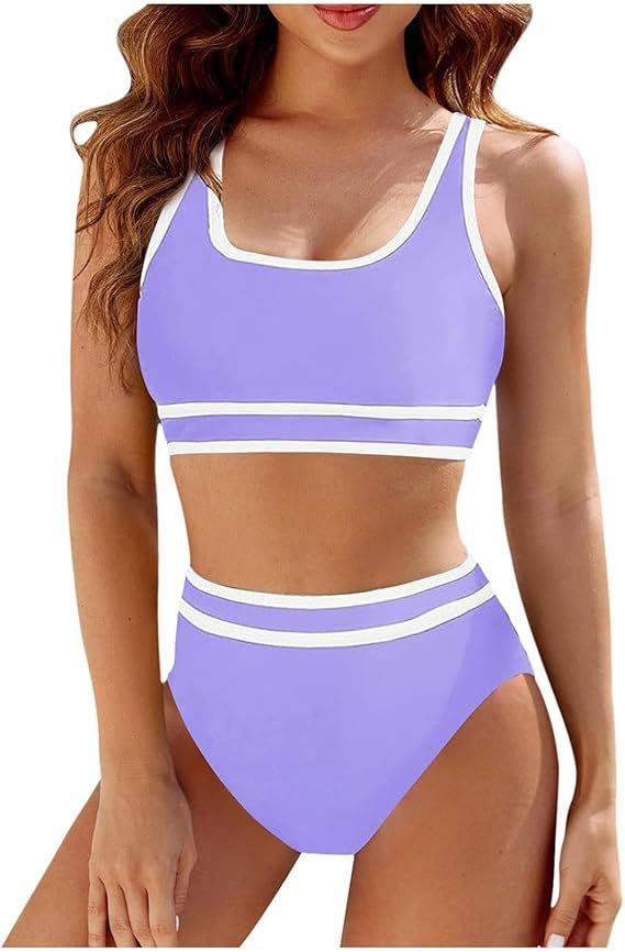 Damen Sportliches Bikini-Set mit hoch geschnittenem Unterteil und sportlichem Oberteil Drune