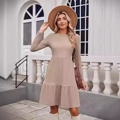 Damen Maxikleid mit Rippstruktur und weitem Rock Drune