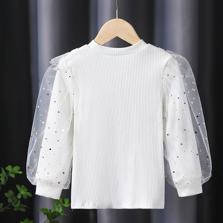 Mädchen Langarmshirt mit dekorativen Tüllärmeln und Spitzenapplikationen Drune