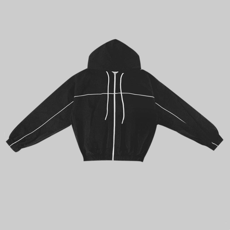 Damen leichte Windbreaker-Jacke mit Kapuze und Kängurutasche Drune
