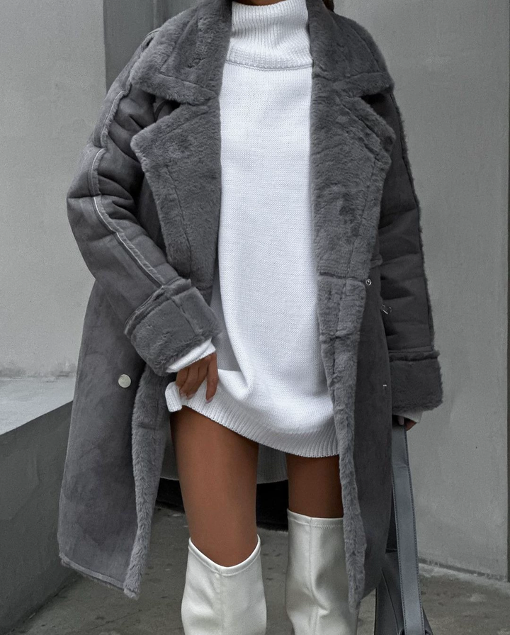 Drune | Damen Oversized Schaffell Langmantel