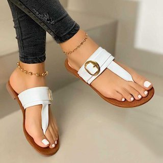 Damen nan elegante Zehensteg-Sandalen mit gepolsterter Komfortsohle und Zier-Schnalle Drune