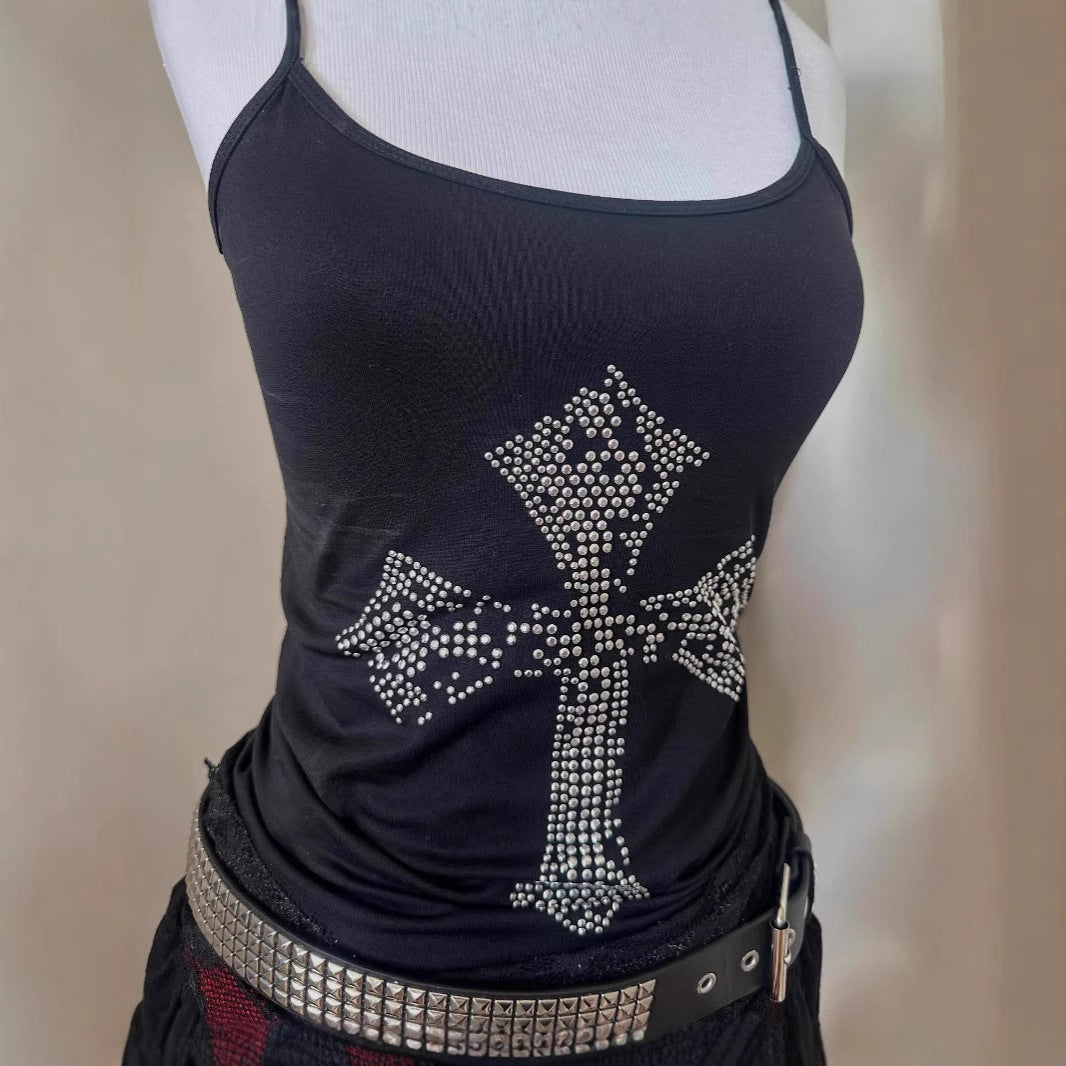 Damen stylisches Tanktop mit Kristallkreuz-Design Drune