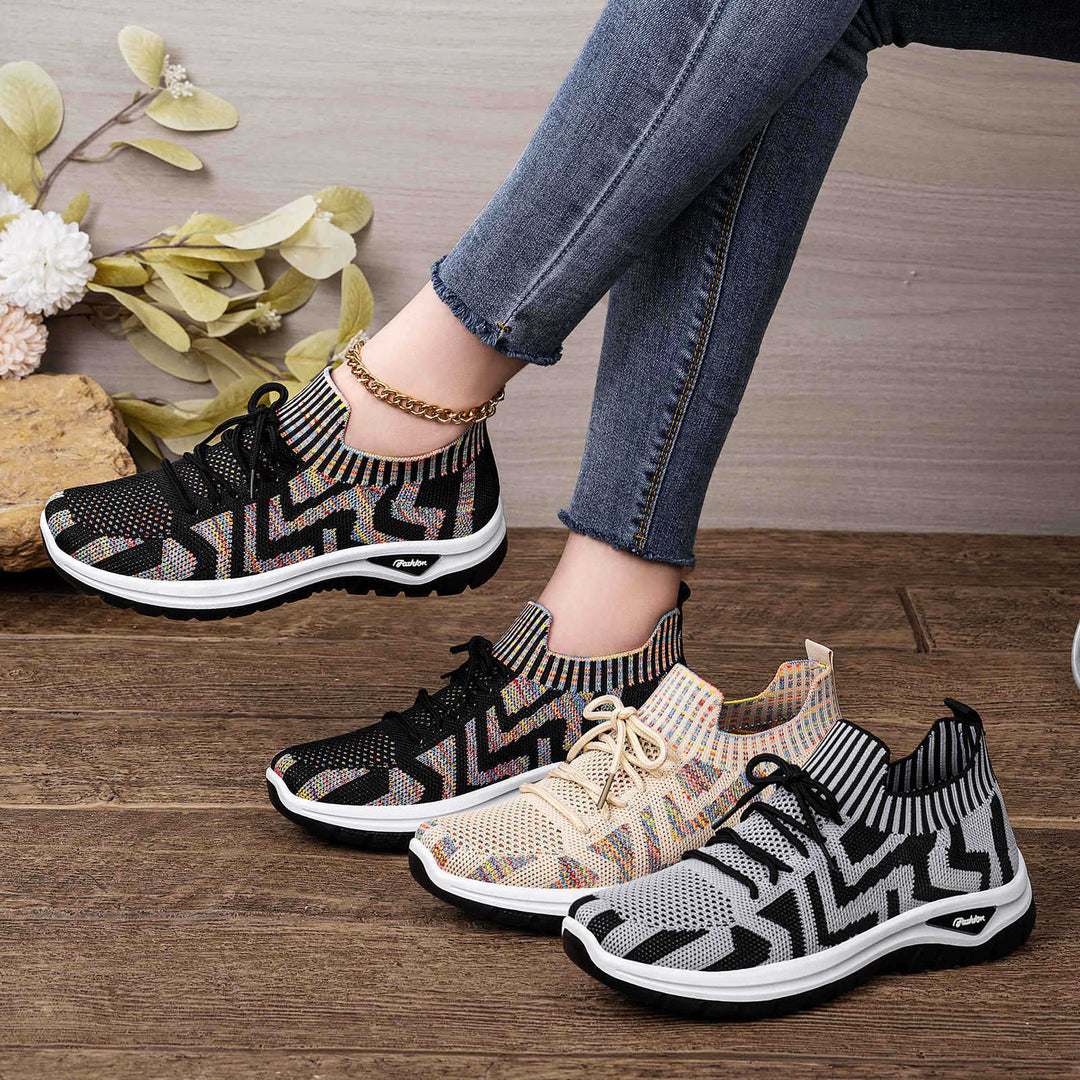 Damen nan gestrickter Sockensneaker mit Jacquard-Muster, elastischem Schaft, integrierter Schnürung und stoßdämpfender Profilsohle Drune