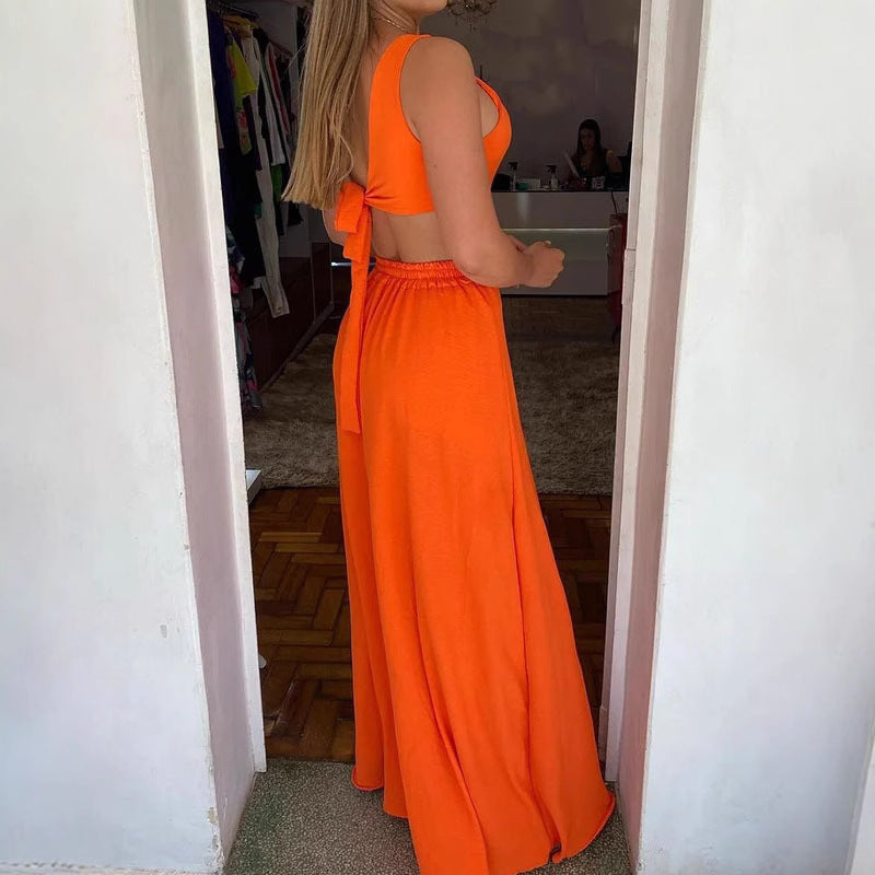 Damen Elegantes Maxikleid mit asymmetrischem Ausschnitt und Seitenschlitzen Drune