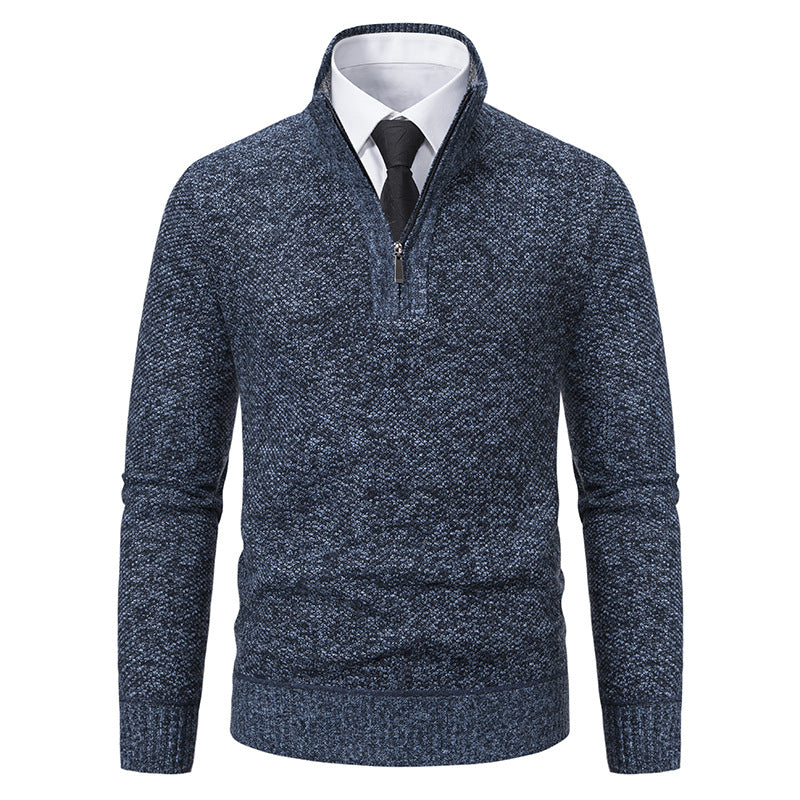 Herren eleganter Strickpullover mit halbem Reißverschluss und strukturierter Oberfläche Drune