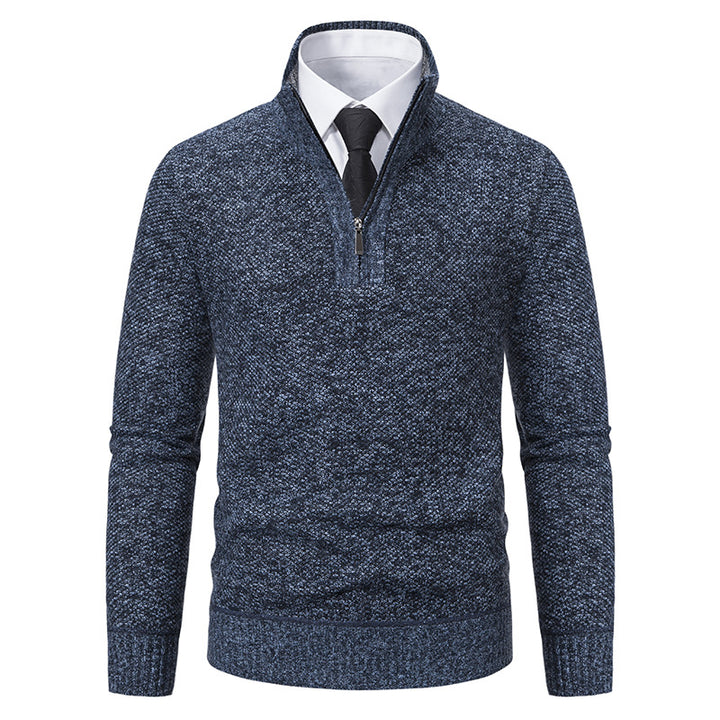 Herren eleganter Strickpullover mit halbem Reißverschluss und strukturierter Oberfläche Drune