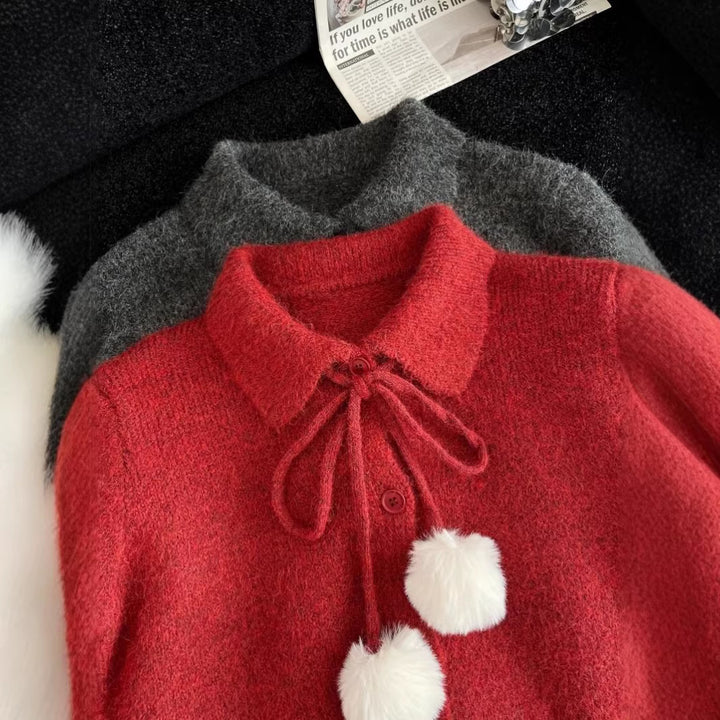 Damen verspielte Strickjacke mit großem Kragen Drune