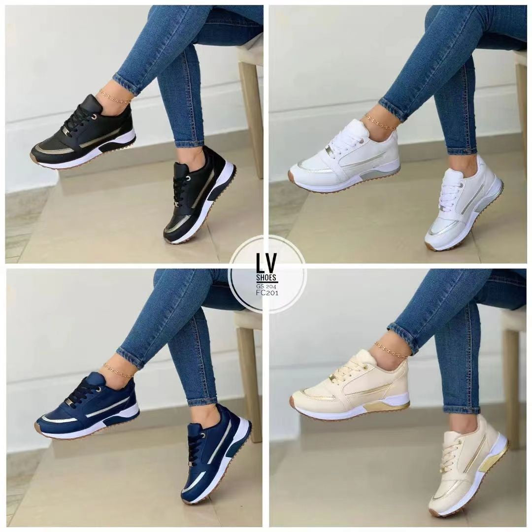 Damen nan sportliche Sneaker mit erhöhter Keilsohle, metallischem Zierstreifen und gepolstertem Komfortfußbett Drune