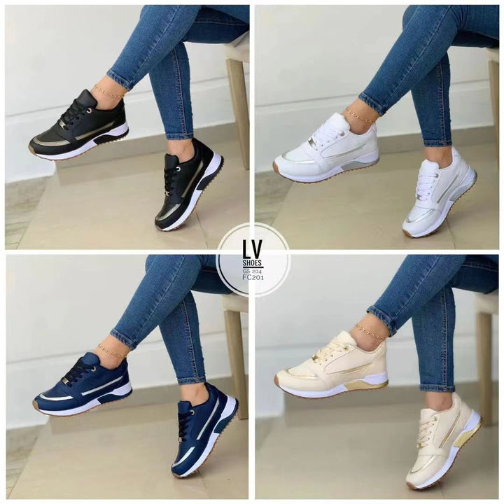 Damen nan sportliche Sneaker mit erhöhter Keilsohle, metallischem Zierstreifen und gepolstertem Komfortfußbett Drune
