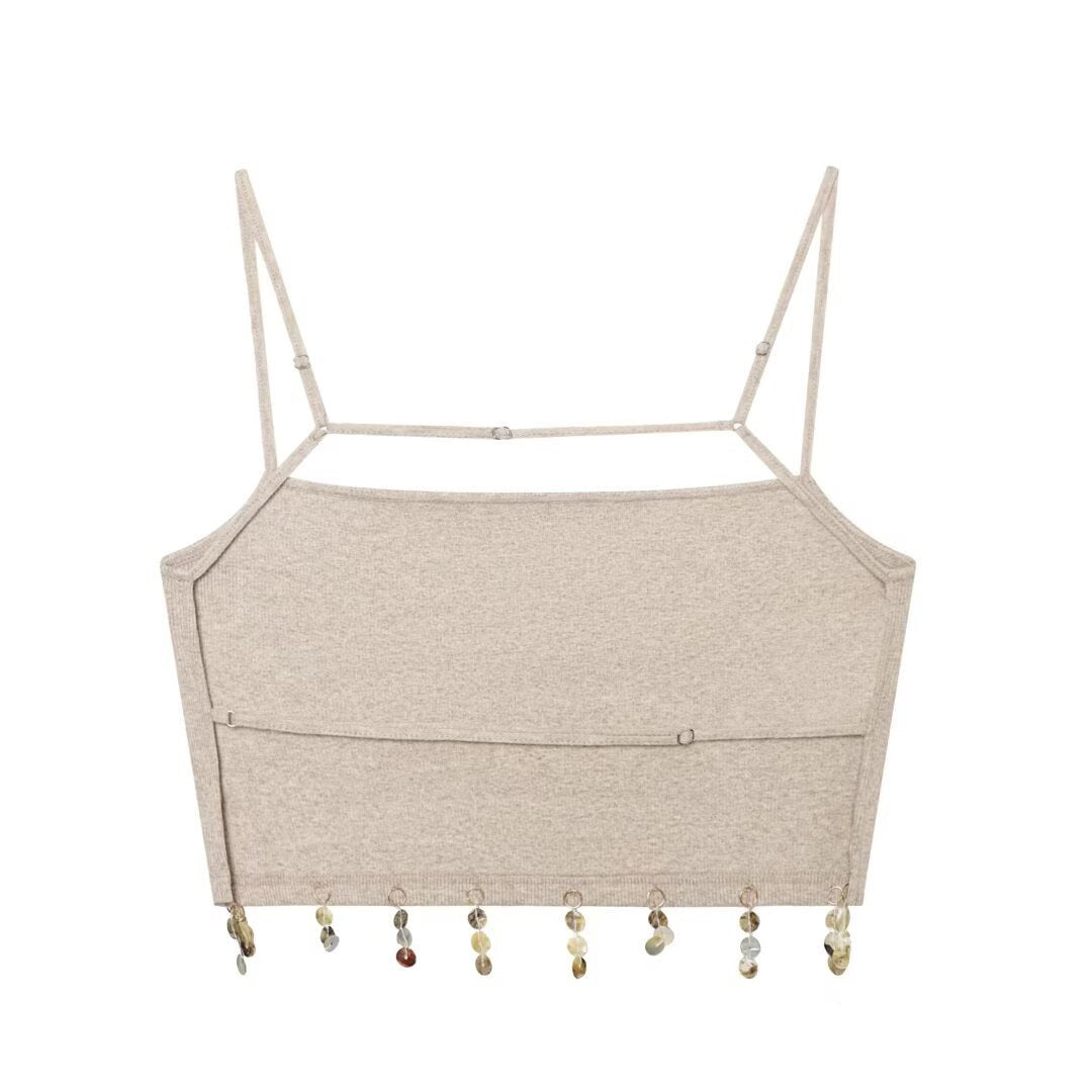 Damen Crop-Top mit funkelnden Pailletten und schmalen Trägern Drune