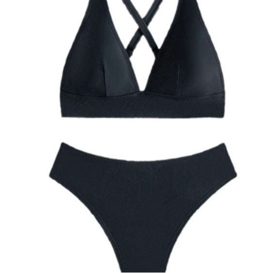 Damen Hochgeschnittener Bikini mit tiefem V-Ausschnitt und sportlichem Design Drune