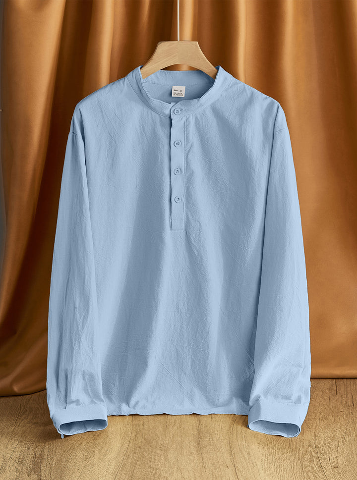 Herren nan Nehru-Kragen-Henley aus Baumwollstretch mit verdeckter Knopfleiste und schmaler Passform Drune
