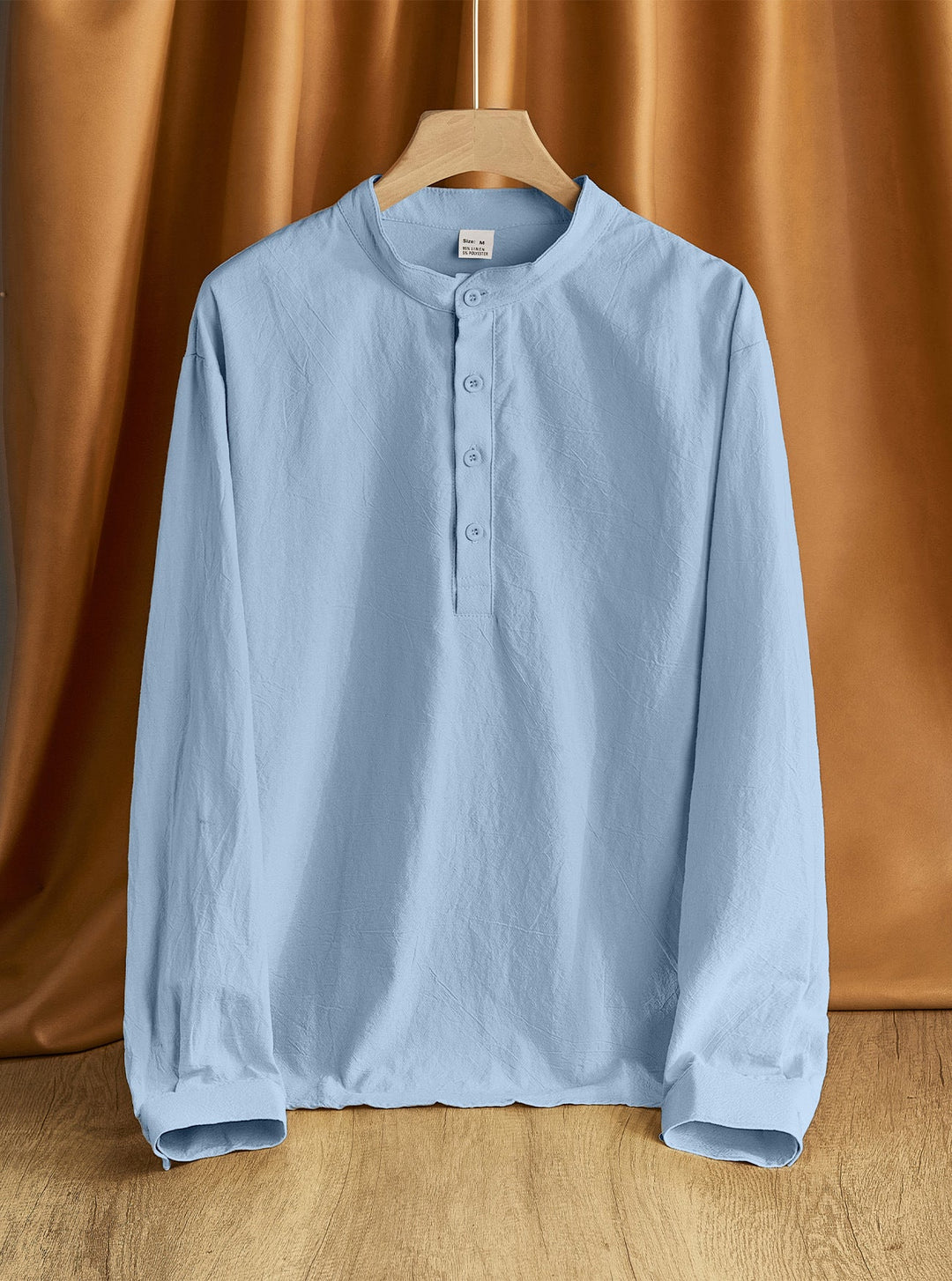 Herren nan Nehru-Kragen-Henley aus Baumwollstretch mit verdeckter Knopfleiste und schmaler Passform Drune