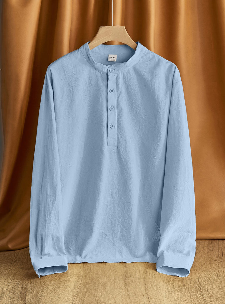 Herren nan Nehru-Kragen-Henley aus Baumwollstretch mit verdeckter Knopfleiste und schmaler Passform Drune