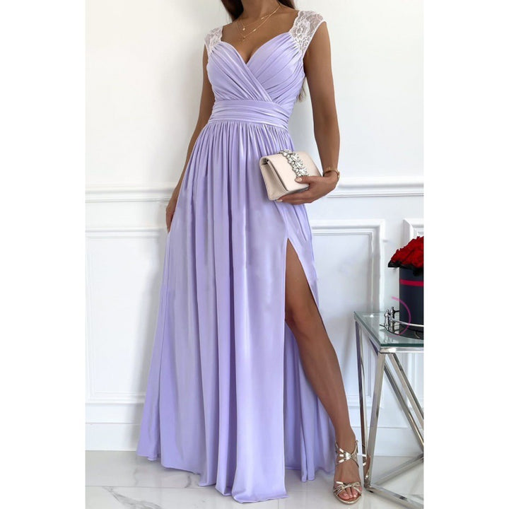 Damen Maxikleid mit raffiniertem V-Ausschnitt und hohem Schlitz Drune