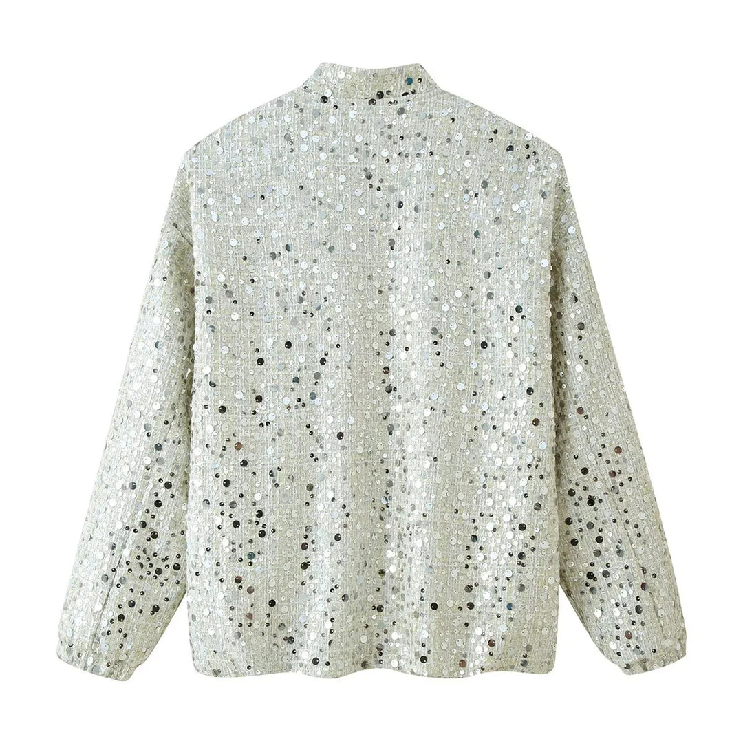 Damen Glitzernde Jacke mit Rundhalsausschnitt und verstecktem Reißverschluss Drune