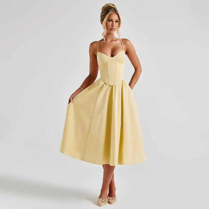 Damen Elegantes Maxikleid mit tailliertem Oberteil und schwingendem Rock Drune