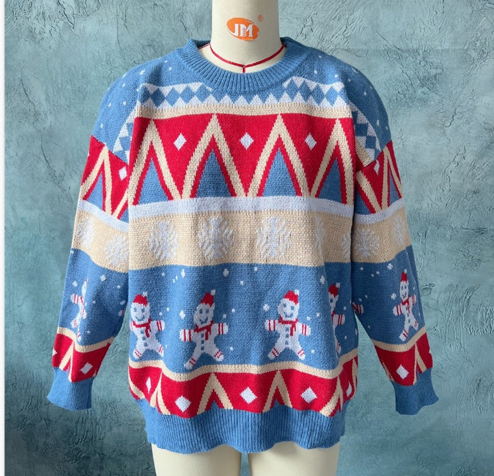 Damen Festlicher Strickpullover mit fröhlichem Weihnachtsmotiv und lässigem Schnitt Drune