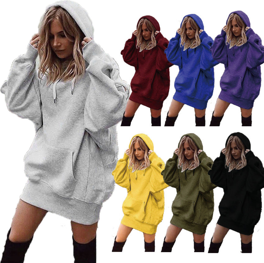 Damen Hoodie Kleid im lässigen Oversize-Stil mit Kängurutasche Drune