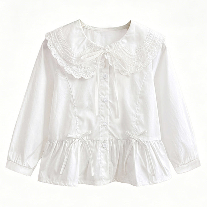Mädchen Hemdbluse mit romantischem Spitzenkragen und Schößchen Drune