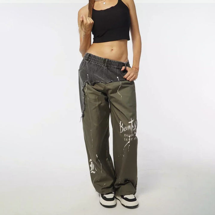Damen modische Baggy-Jeans mit asymmetrischem Design und einzigartigen Details Drune