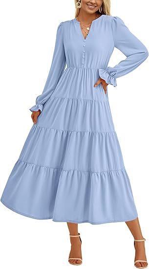 Damen Langärmliges Maxi-Kleid mit Volants Drune
