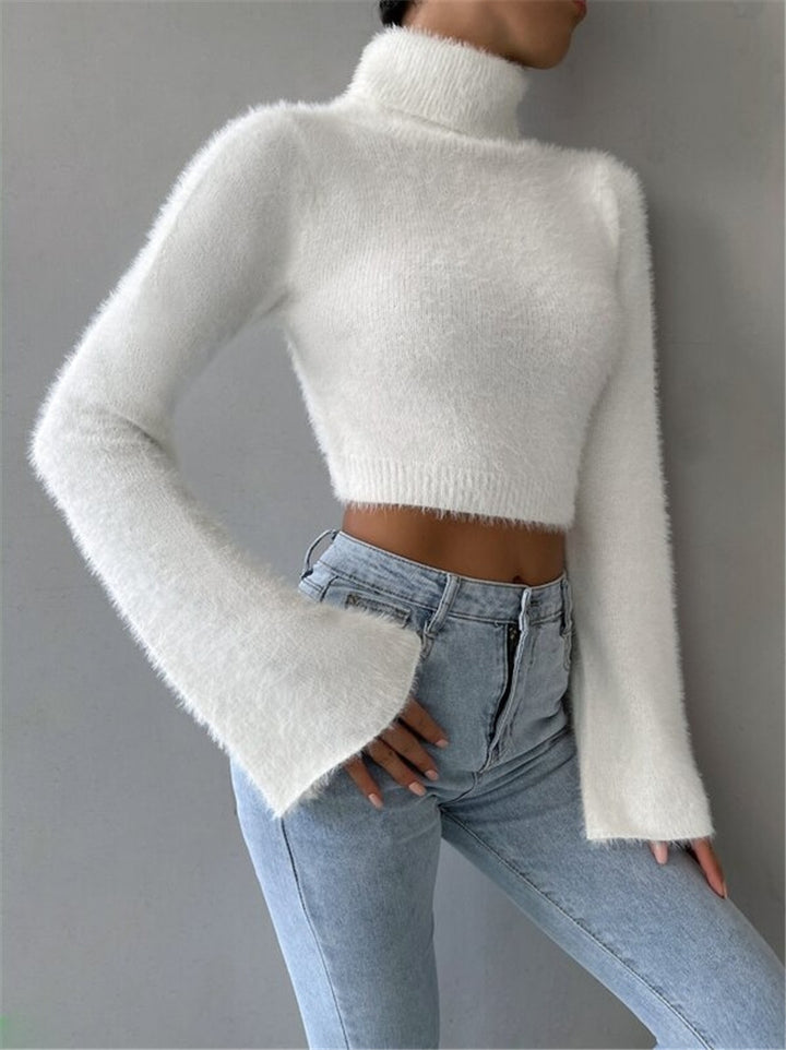 Damen figurbetontes Rollkragenoberteil mit oversized Ärmeln Drune
