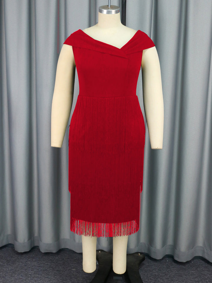 Damen Glamouröses Fransen-Kleid mit elegantem V-Ausschnitt Drune