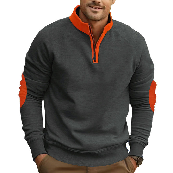 Herren sportlicher Pullover mit Viertelreißverschluss und stylischen Kontrastärmel Drune