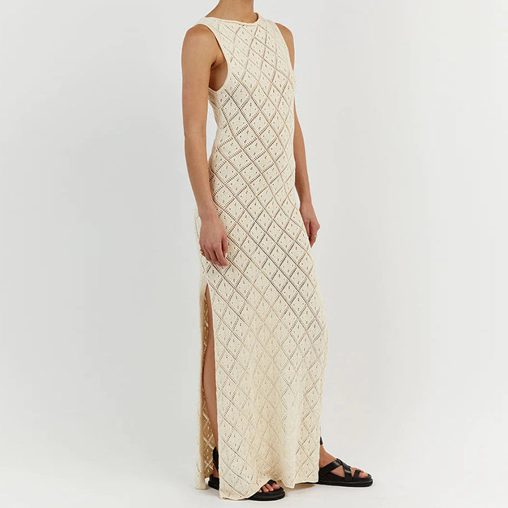 Damen Strickkleid im angesagten Rautenmuster mit hohem Schlitz Drune