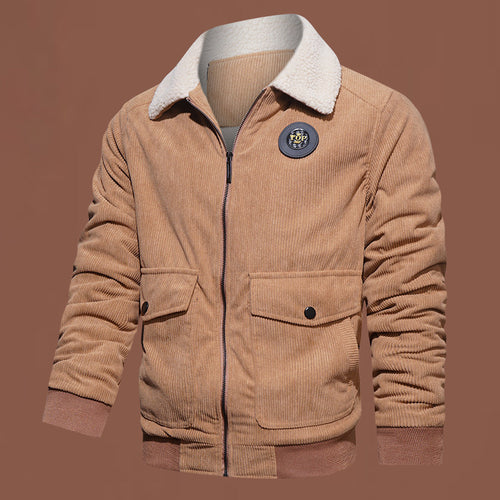 Herren nan gesteppte Cordjacke mit Teddykragen, verdecktem Reißverschluss und aufgesetzten Klappentaschen Drune