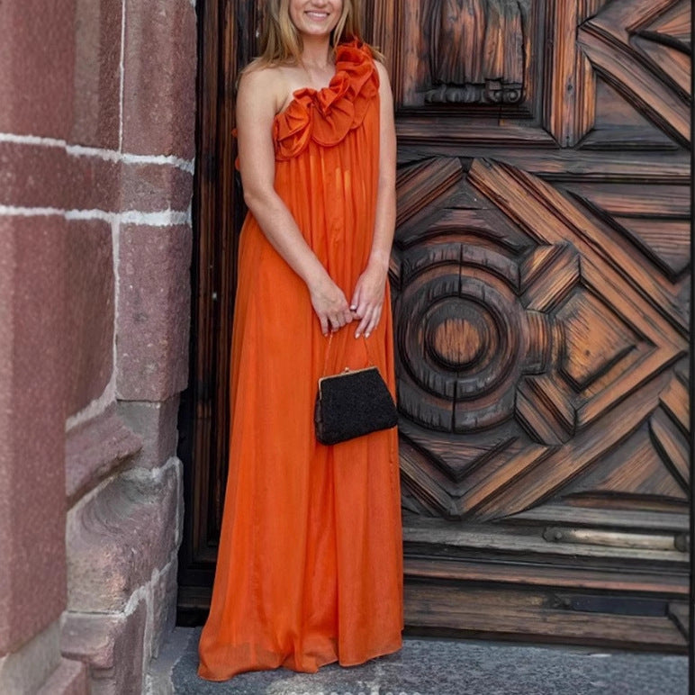Damen Maxikleid mit asymmetrischem Rüschendesign und elegantem Schnitt Drune