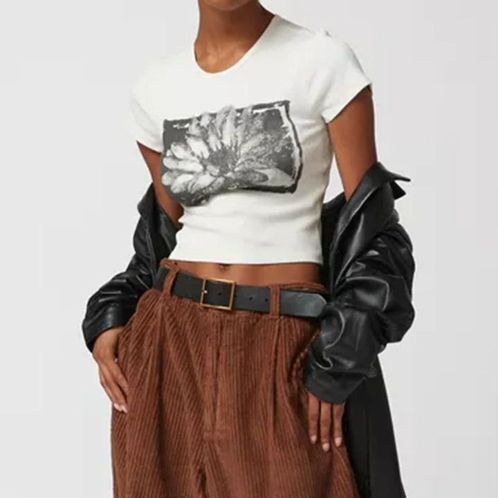 Damen Crop-Top mit floralem Druckdesign Drune