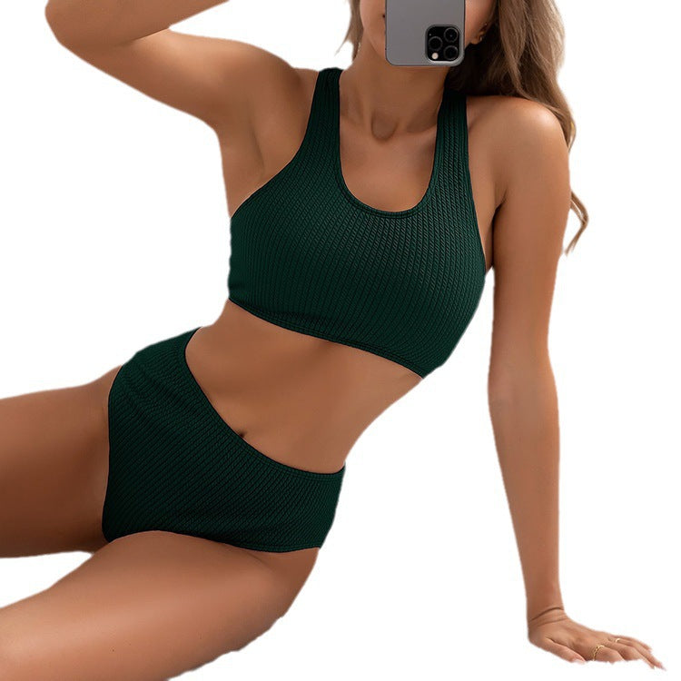 Damen Sportliches Bikini-Set mit Hochgeschnittenem Höschen und Racerback-Oberteil Drune