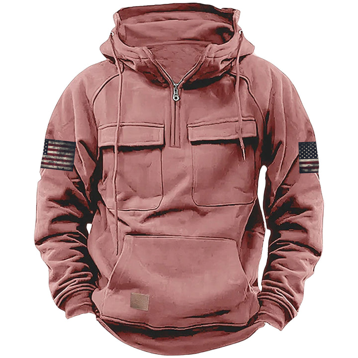 Herren nan Kapuzenpullover mit Halbzip, Cargo-Brusttaschen und Kängurutasche Drune
