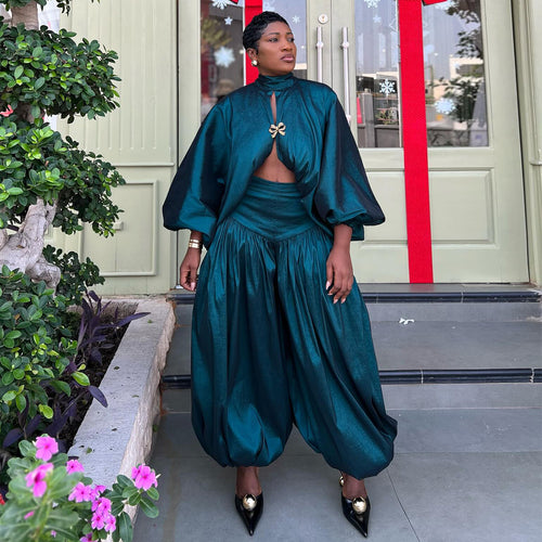 Damen Elegantes Ensemble mit Volant und weit geschnittenem Oberteil Drune
