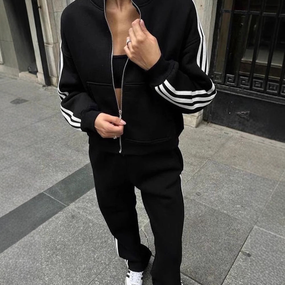 Damen sportliches Freizeit-Set mit gefütterter Jacke und elastischer Hose Drune