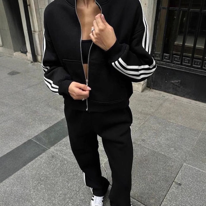 Damen sportliches Freizeit-Set mit gefütterter Jacke und elastischer Hose Drune
